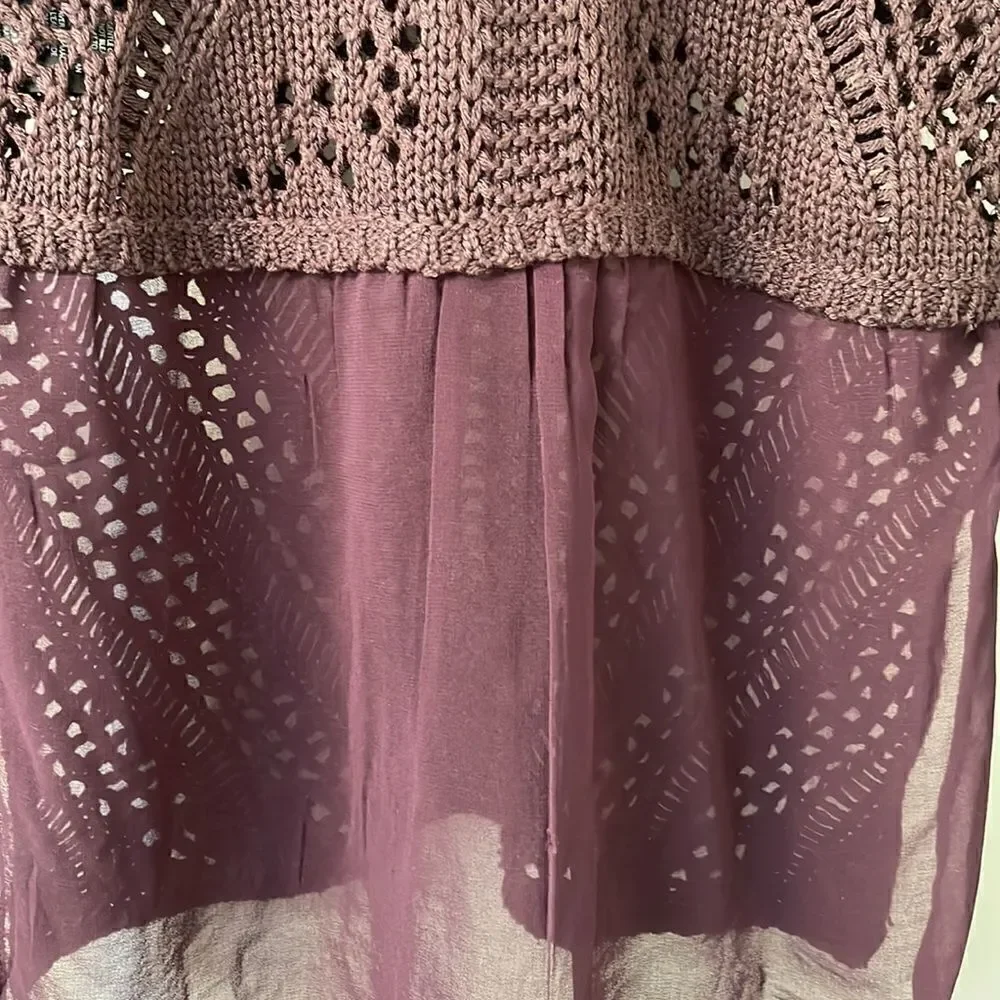Dex Crochet Sweater with Sheer Back XS Purple